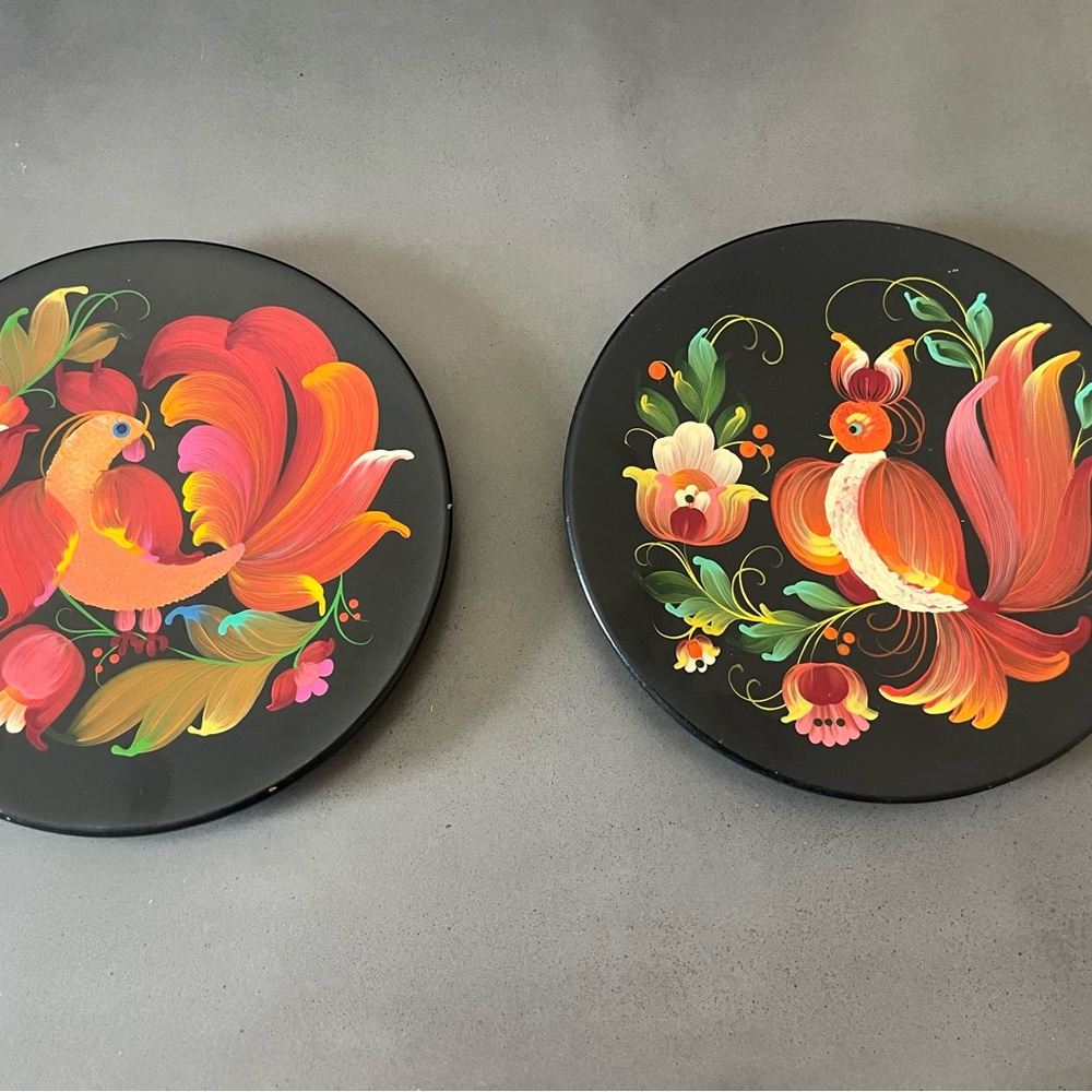 Vintage Pair Wall Decorationv Painted by Ukrainian Artist